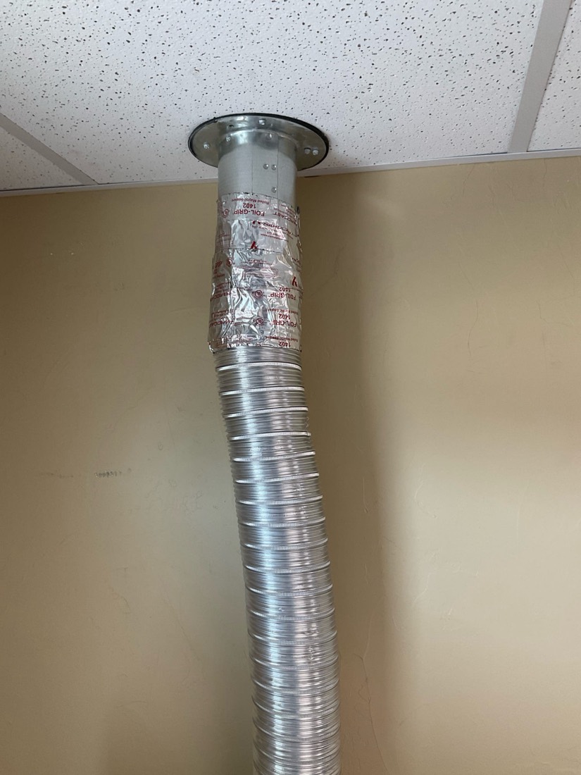 Vertical aluminum dryer vent duct with insulation wrap and ceiling collar