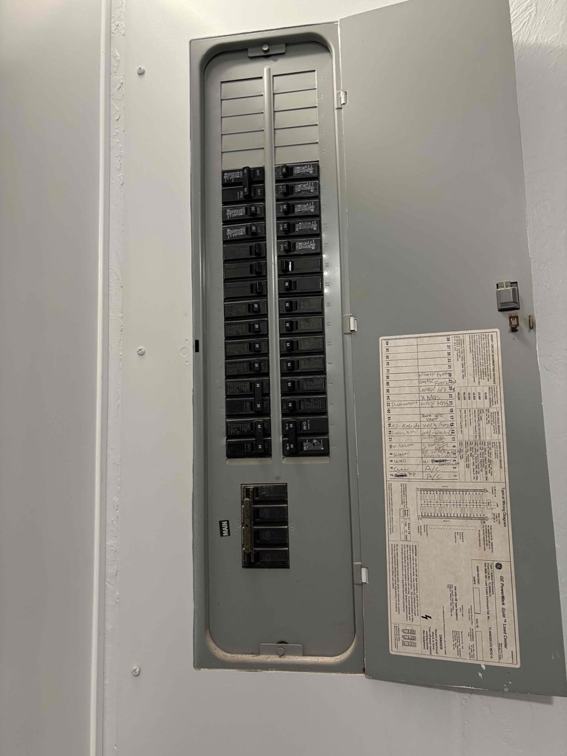 Newly installed electrical breaker panel with clear labeling.