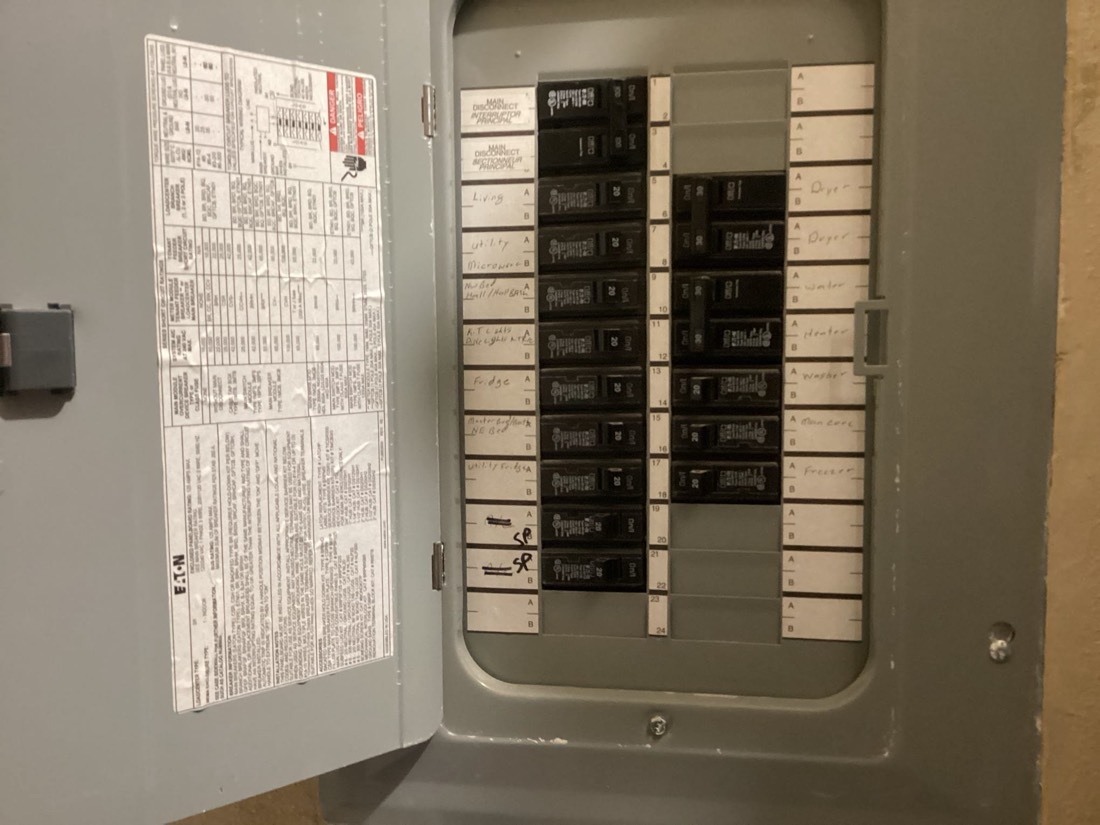 Upgraded electrical panel with breakers and wiring diagram