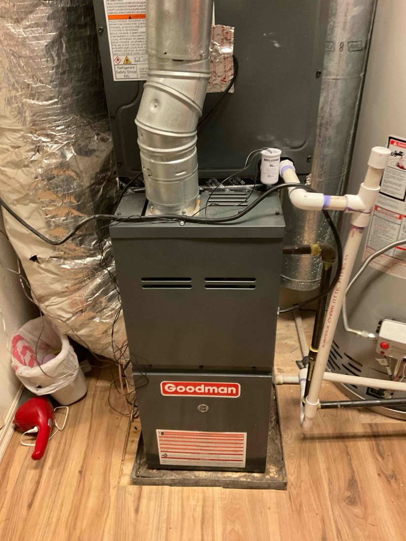 Installed Goodman furnace with connected ductwork